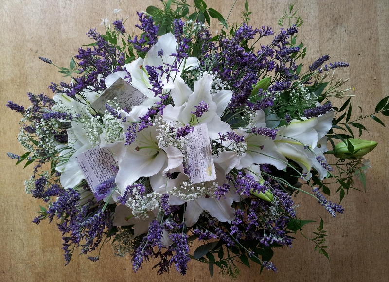 Lily, lavender and gypsophelia spray