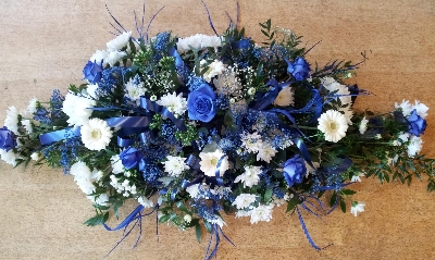 Blue roses and white gerbera double ended spray