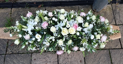 Large Coffin top with Roses Pink & White