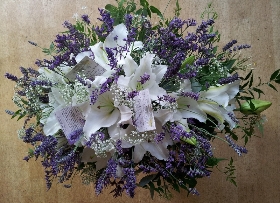 Lily, lavender and gypsophelia spray