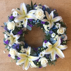 14 inch blue and white wreath
