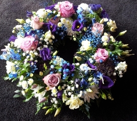 12 inch pink, blue and purple wreath