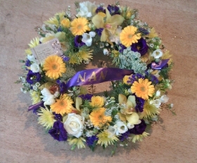 16 inch yellow and purple wreath