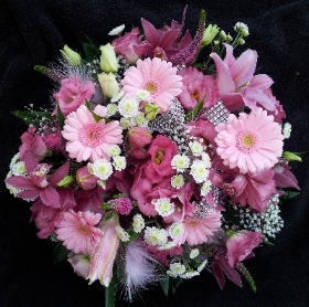 16 inch medium pink and white 'Sparkle' posy