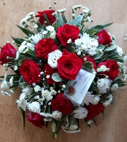 14 inch medium red and white posy